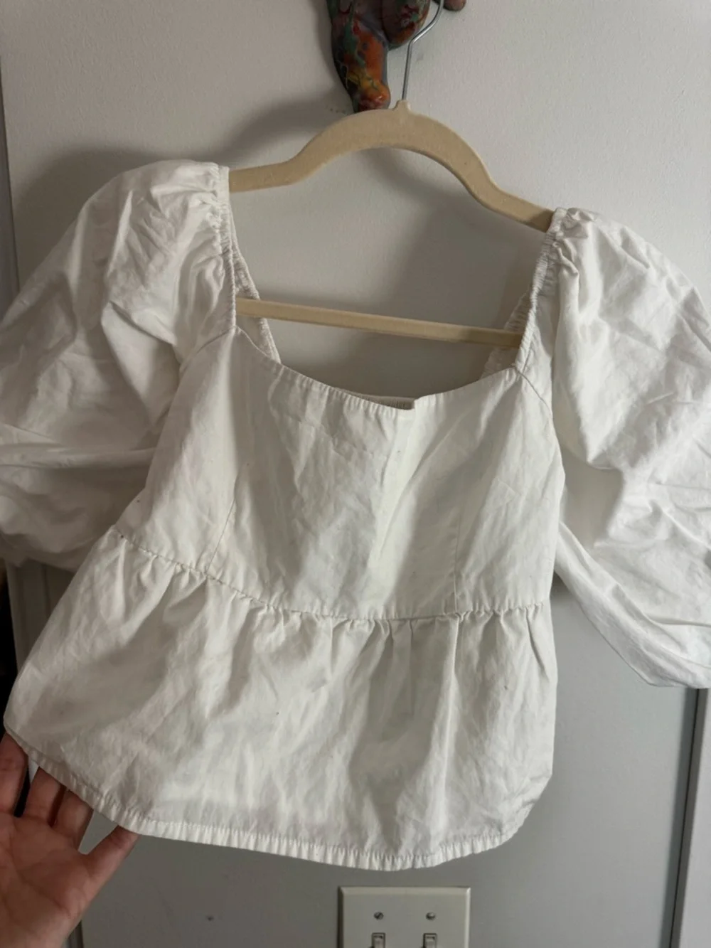 Faithfull the Brand Quincy‎ White Puff Sleeve Square Neck Peplum Top 4